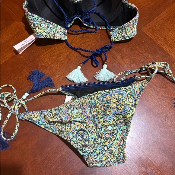 Victoria's Secret Paisley mosaic garden Bikini - Blue and Green set 34B Small - Picture 7 of 10